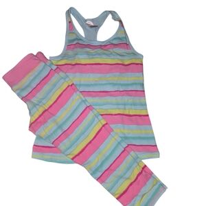 Gymboree Pink Aqua Yellow Striped Tank & Legging Pajama Set